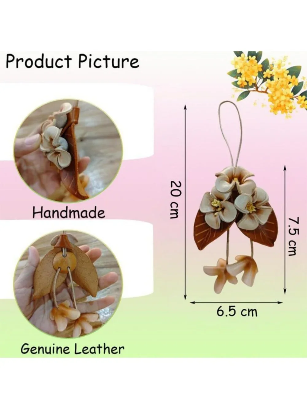 Boho Genuine Leather Flower Bag Charm | Rose Keychain Pendant | Unique